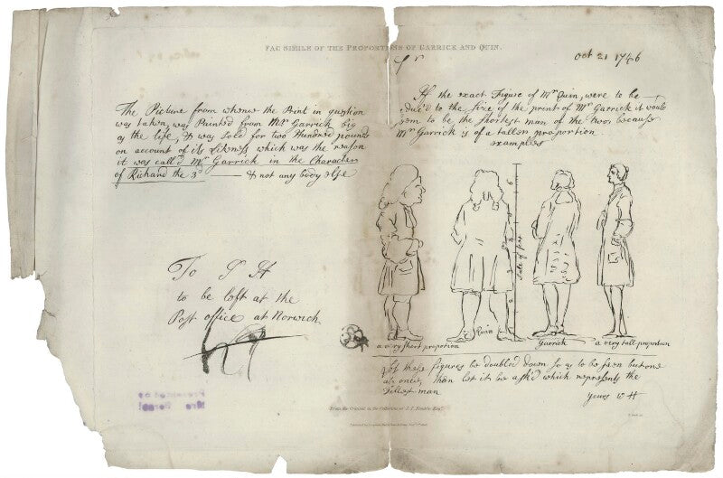 Facsimile of the proportions of garrick and quin (david garrick; james quin) npg d23497