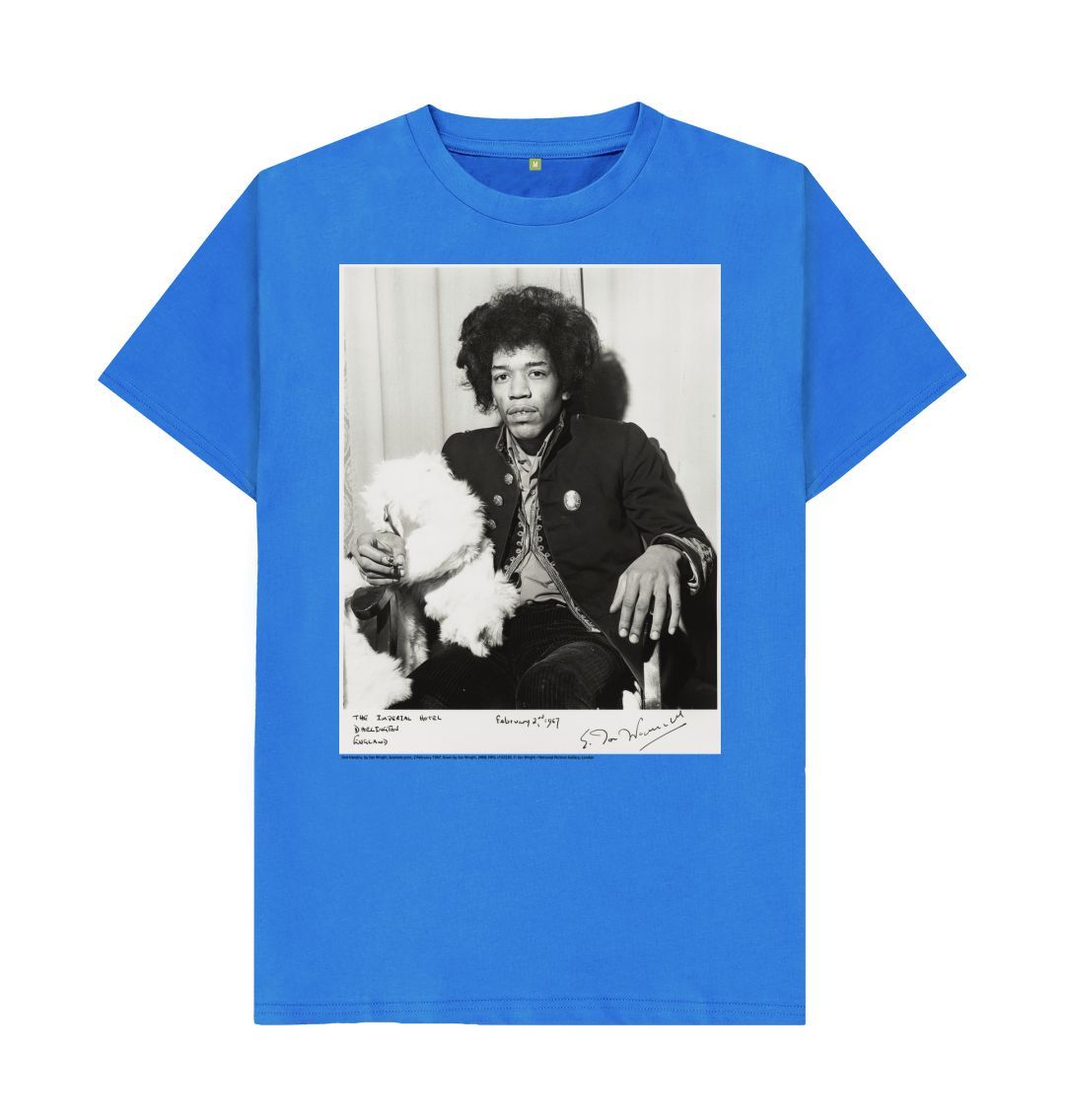 Bright blue jimi hendrix unisex crew neck t shirt