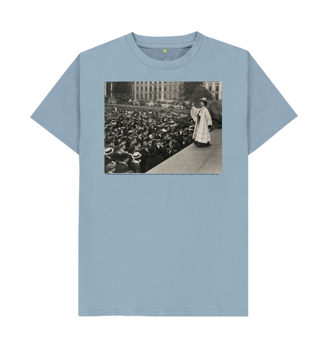 Stone blue emmeline pankhurst addressing a crowd in trafalgar square unisex t shirt