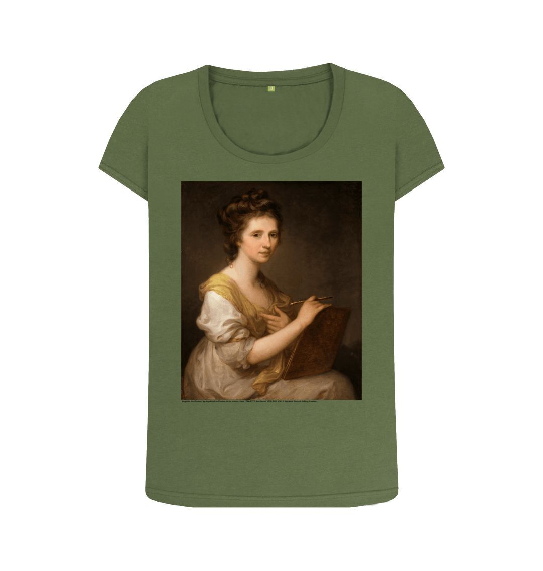 Khaki angelica kauffmann women's scoop neck t shirt