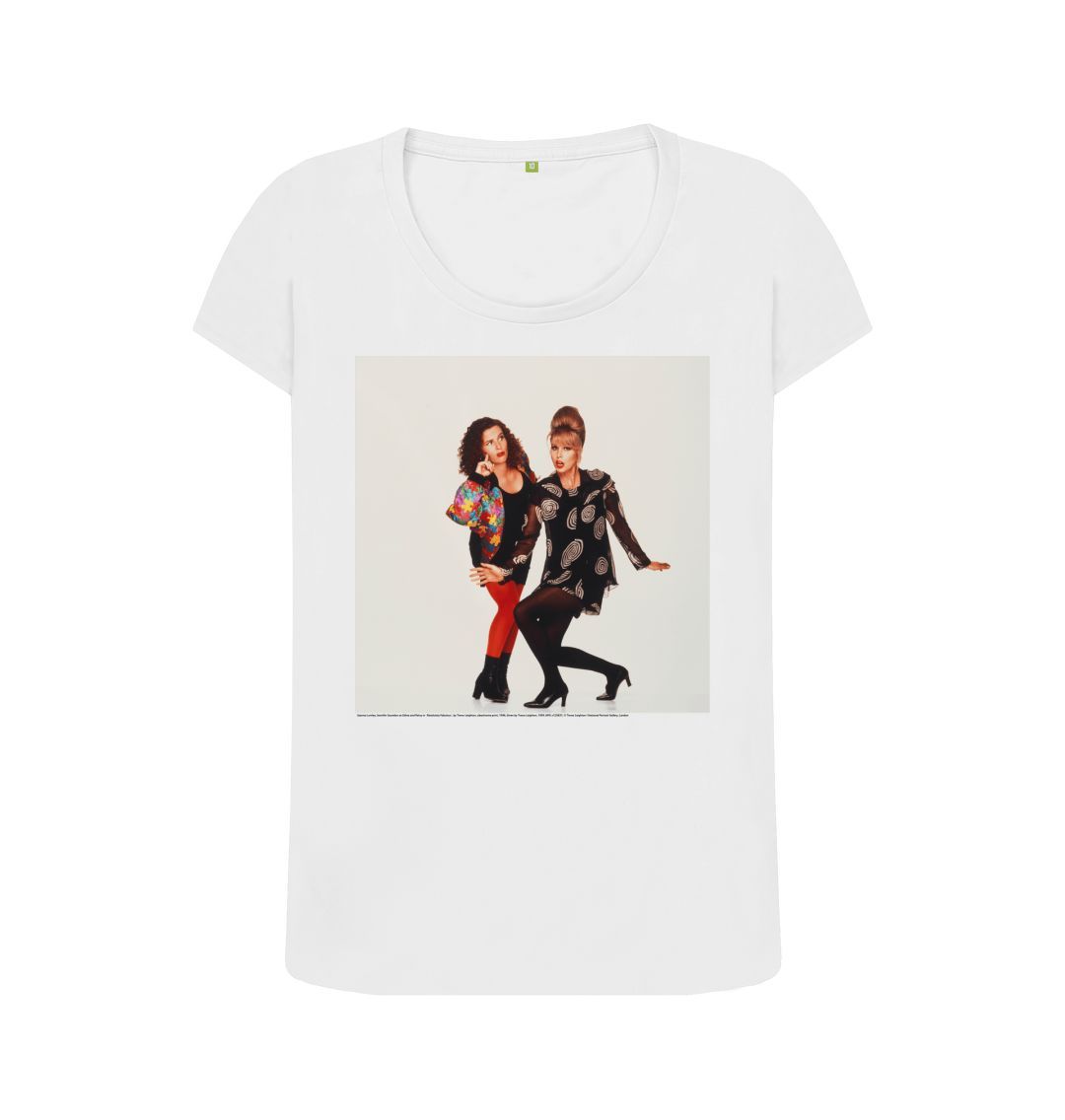 White joanna lumley; jennifer saunders as edina and patsy in 'absolutely fabulous' women's scoop neck t shirt