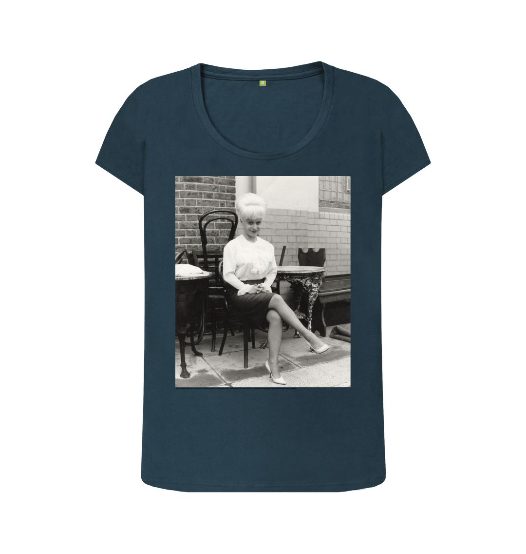 Denim blue dame barbara windsor women's scoop neck t shirt