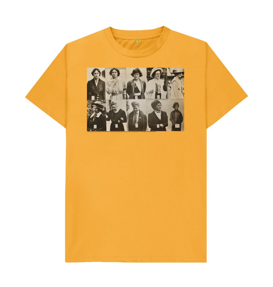 Mustard 'surveillance photograph of militant suffragettes' unisex t shirt