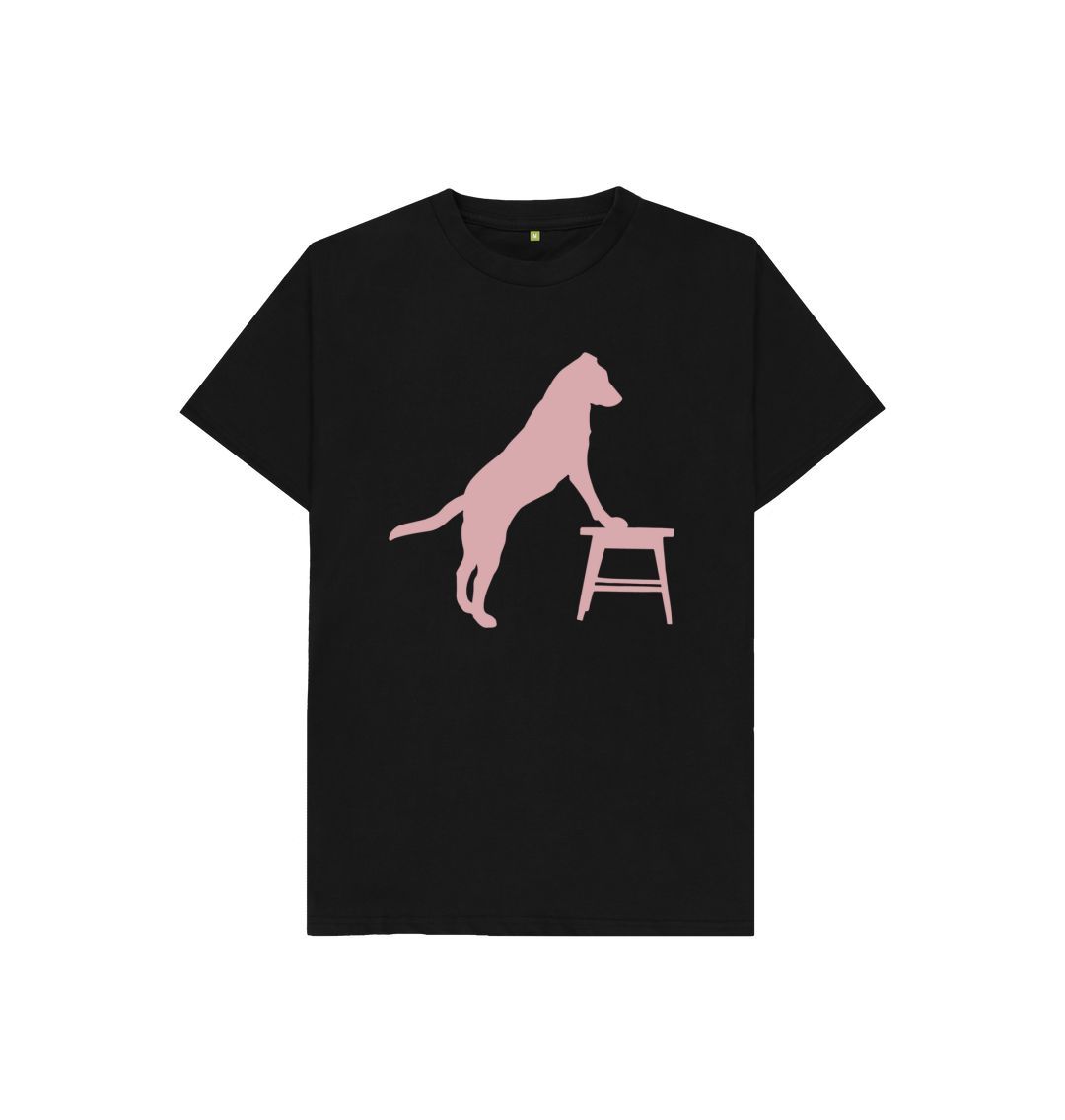 Black hubert leslie dog and stool silhouette kids t shirt