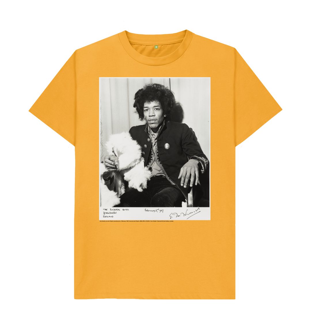 Mustard jimi hendrix unisex crew neck t shirt