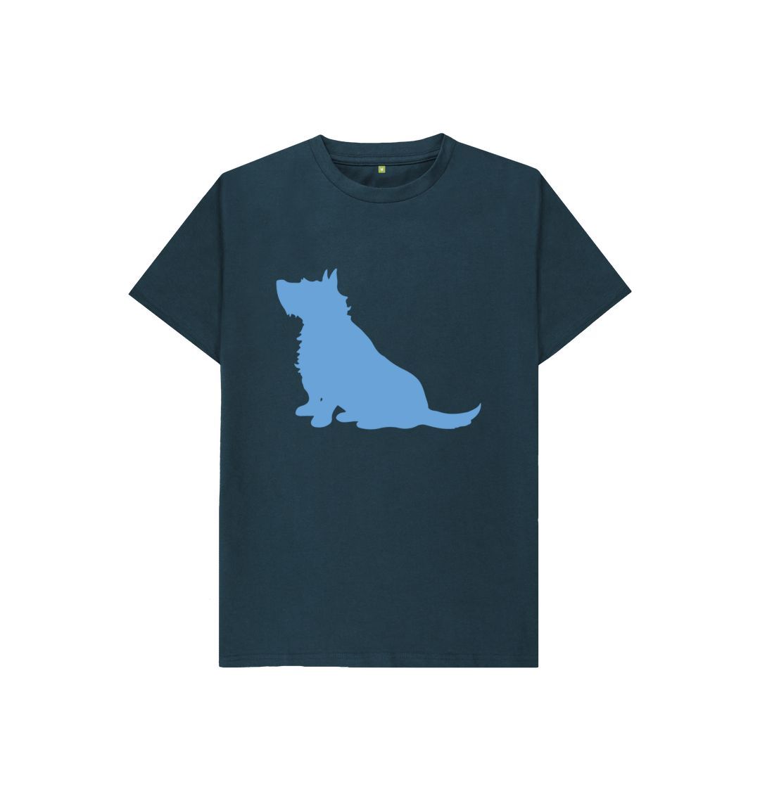 Denim blue hubert leslie blue dog silhouette kids t shirt