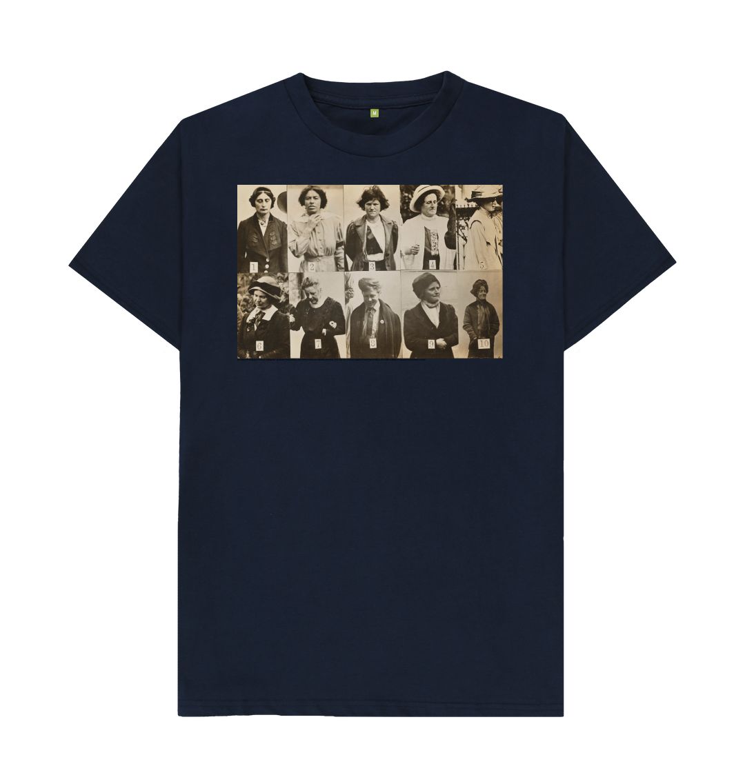 Navy blue 'surveillance photograph of militant suffragettes' unisex t shirt