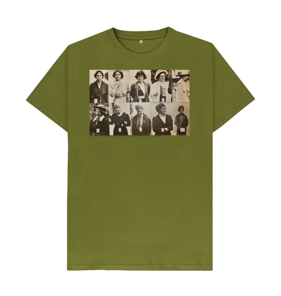 Moss green 'surveillance photograph of militant suffragettes' unisex t shirt