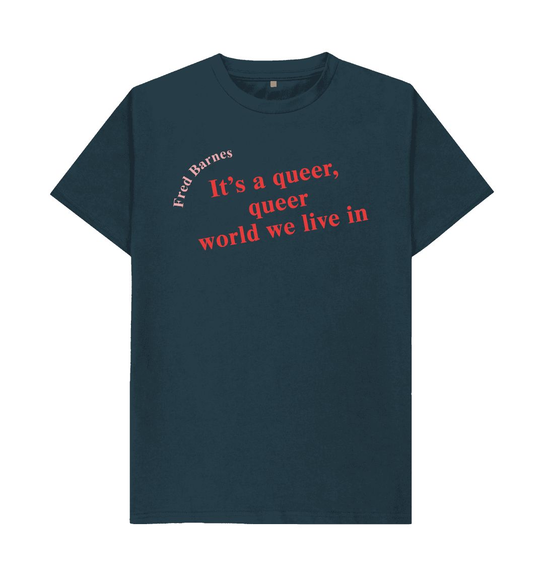 Denim blue fred barnes quote unisex t shirt with red font
