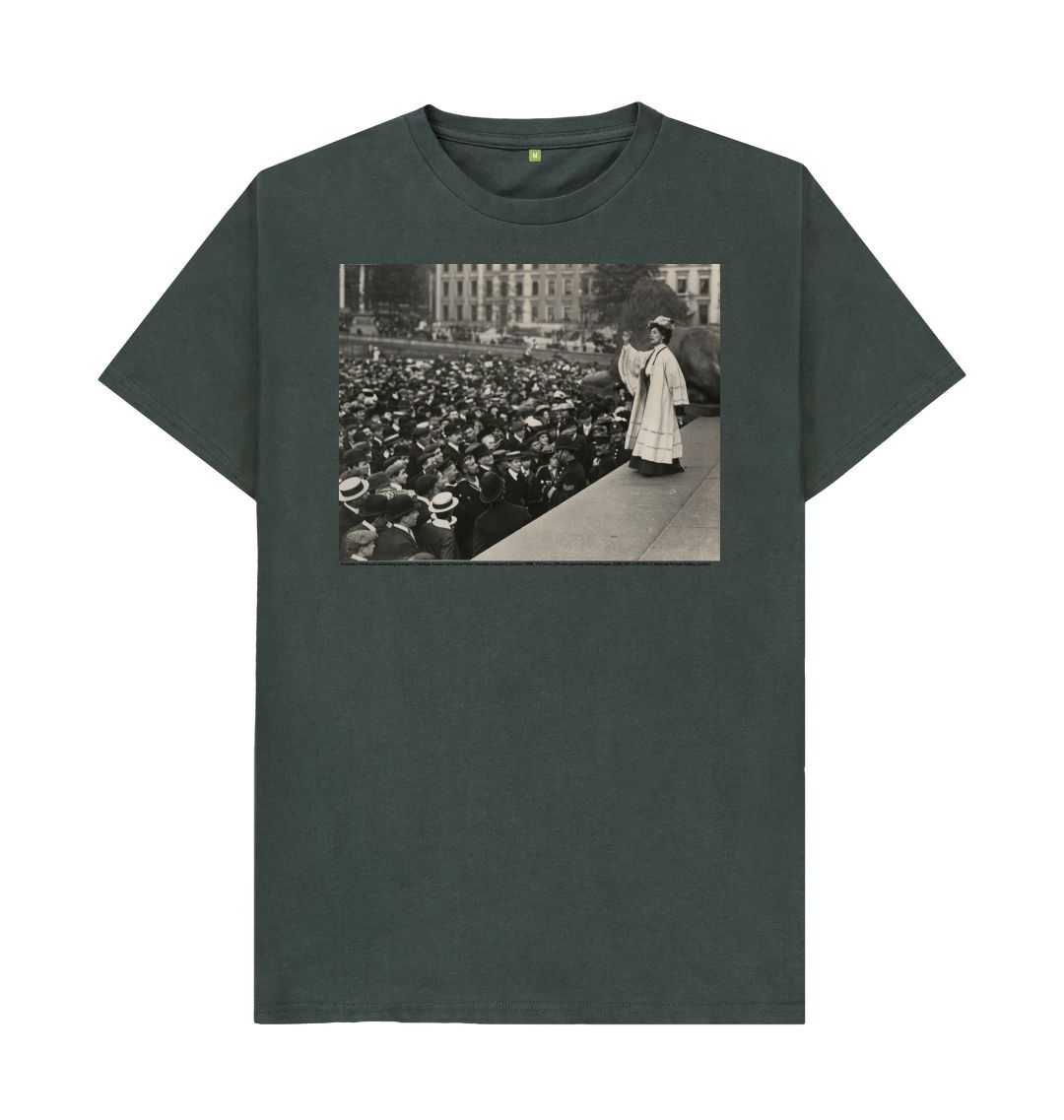 Dark grey emmeline pankhurst addressing a crowd in trafalgar square unisex t shirt