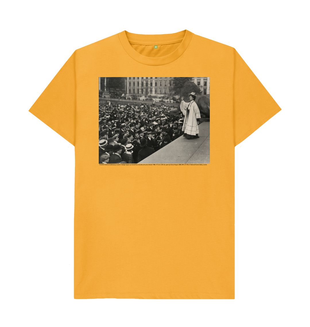 Mustard emmeline pankhurst addressing a crowd in trafalgar square unisex t shirt
