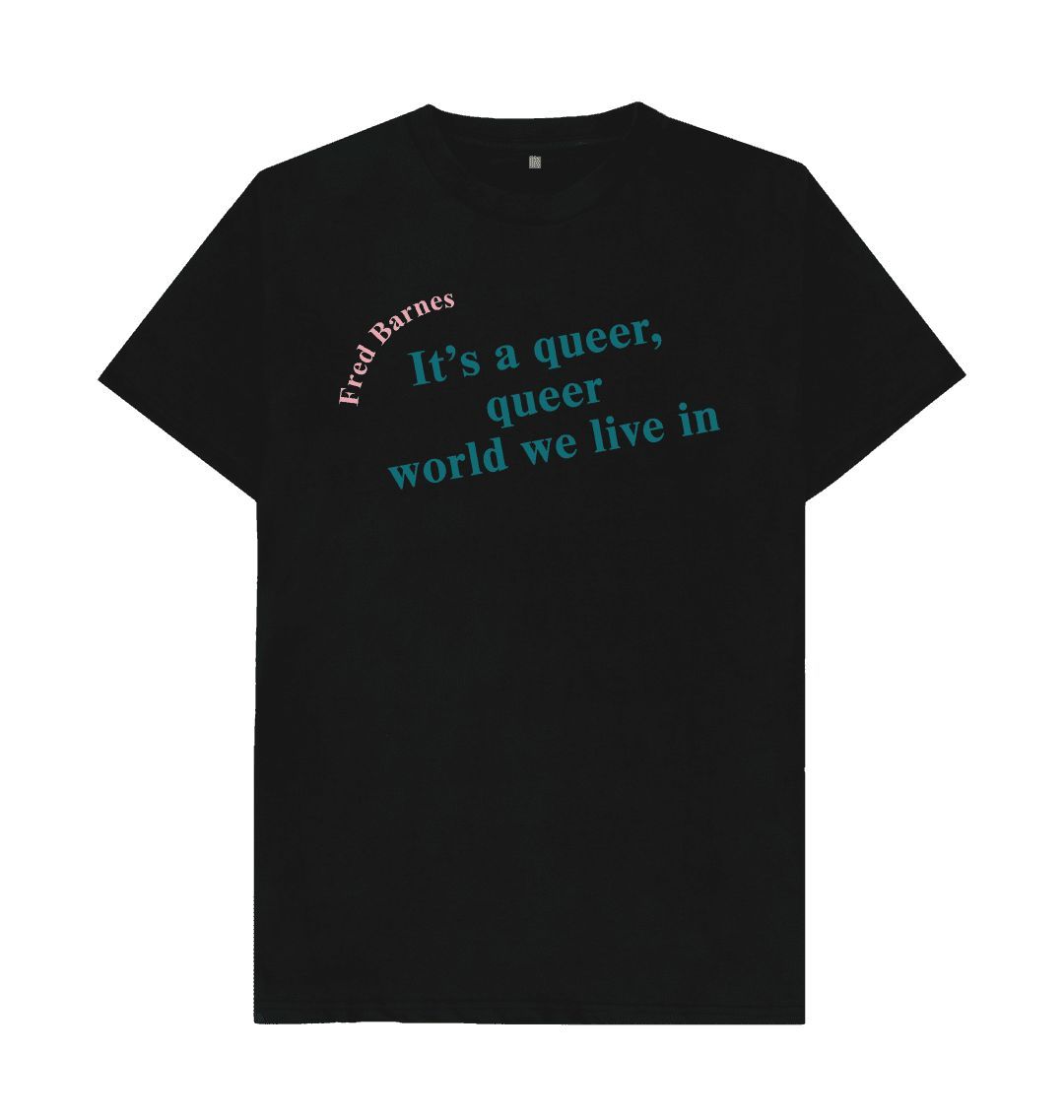 Black fred barnes quote unisex t shirt with teal font