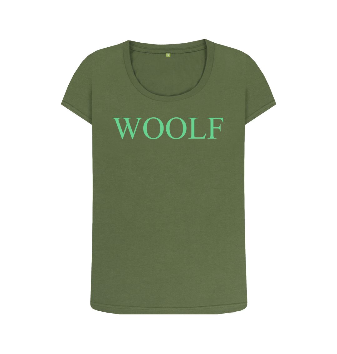Khaki woolf women's scoop neck t shirt