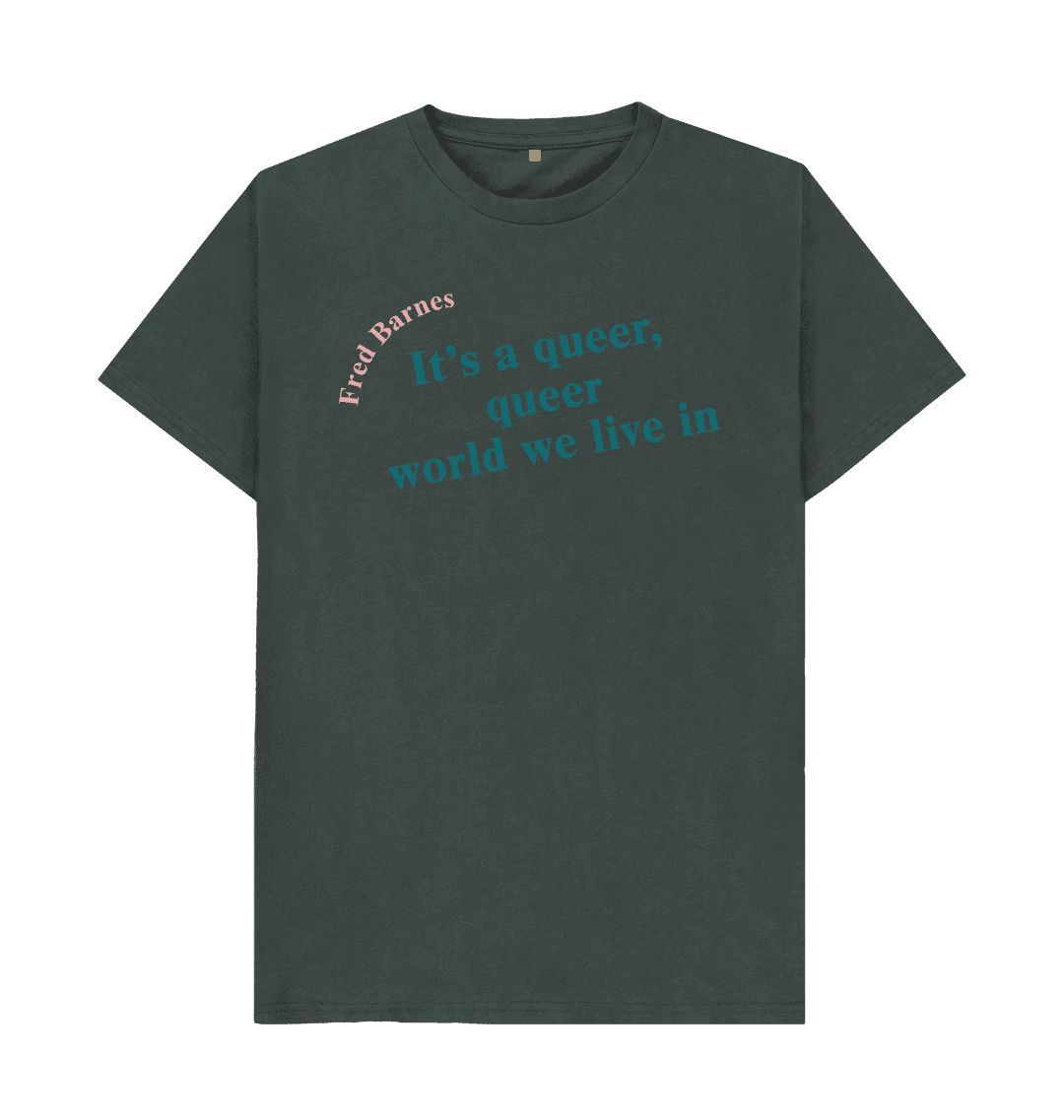 Dark grey fred barnes quote unisex t shirt with teal font