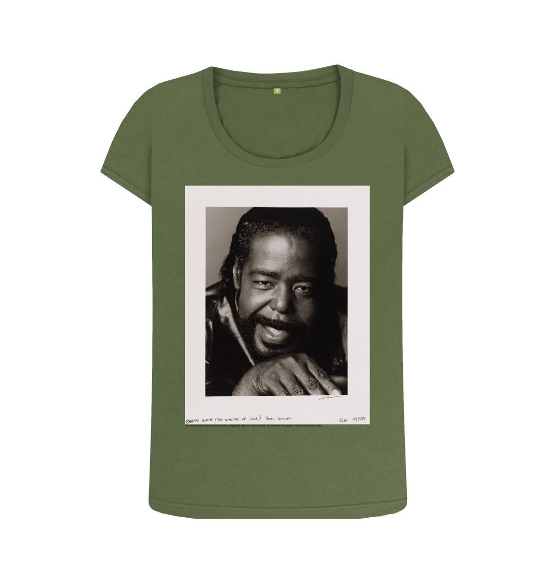 Khaki barry white women's scoop neck t shirt
