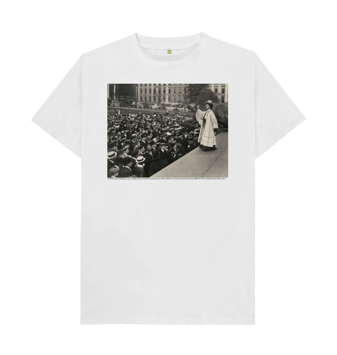 White emmeline pankhurst addressing a crowd in trafalgar square unisex t shirt