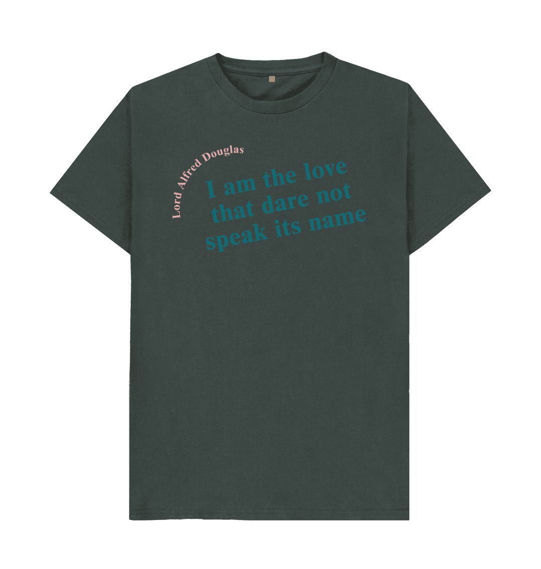 Dark grey lord alfred douglas quote unisex t shirt with teal font