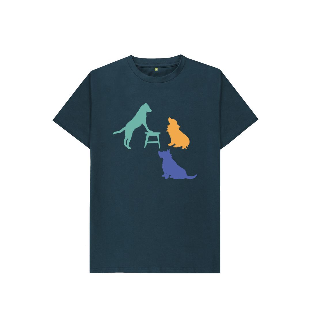 Denim blue hubert leslie three dogs silhouette kids t shirt