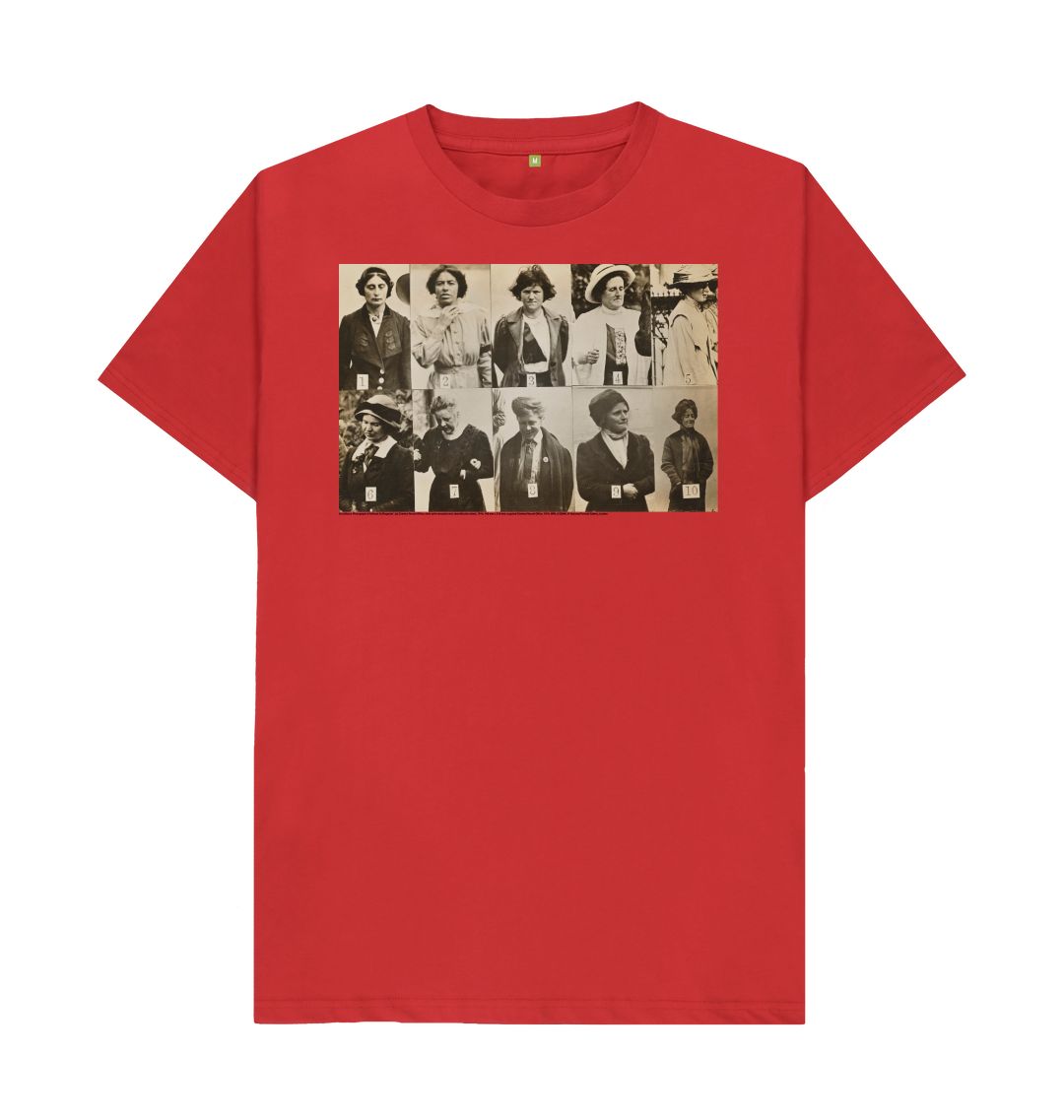 Red 'surveillance photograph of militant suffragettes' unisex t shirt