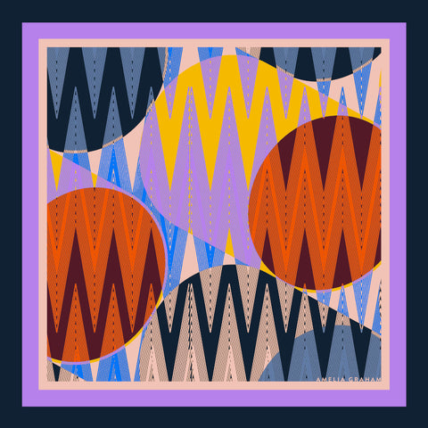 Square silk scarf featuring '1989' geometric print.