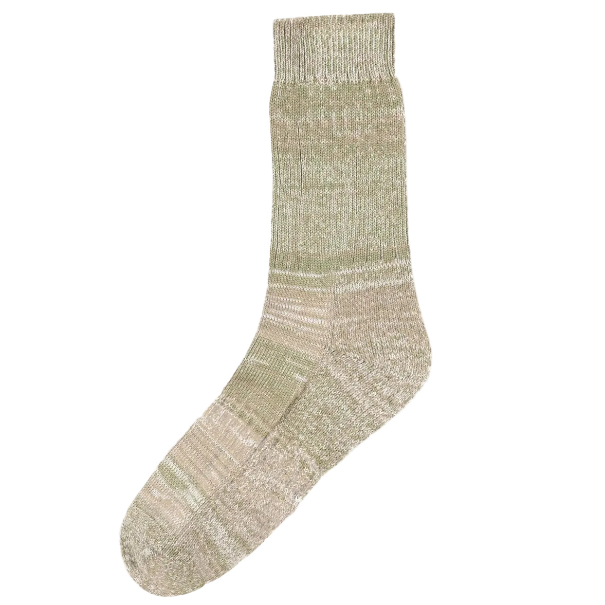 Textured knitted sock in neutral tones on a white background