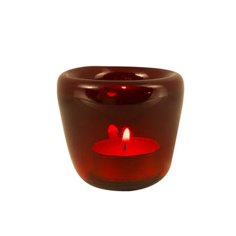 hand-blown glass tea light holder in red