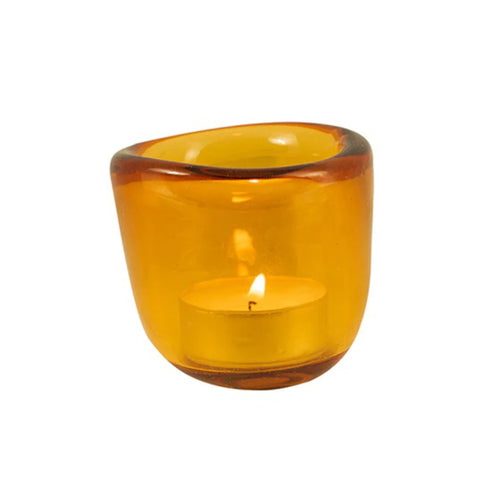 Hand-Blown Glass Tea Light Holder in Indian Yellow