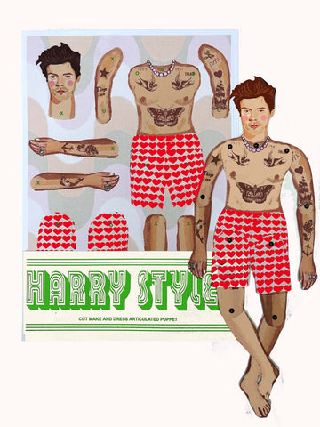 Packaging of a cut and make paper puppet of Harry Styles.