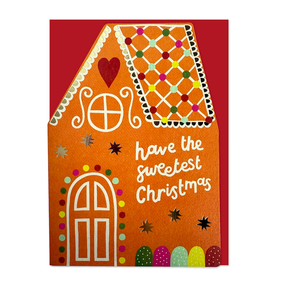 Raspberry_blossom_shaped_gingerbread_house_foil_christmas_greeting_card_brs12