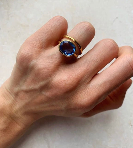 Oval Chunky Ring, Dark Blue