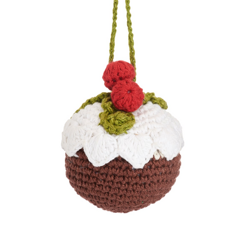 A crochet Christmas pudding decoration