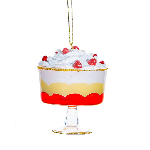 A glass decoration in the shape of a traditional trifle