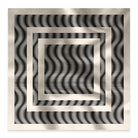 A square scarf with a geometric pattern with concentric squares and wavy lines on a beige background