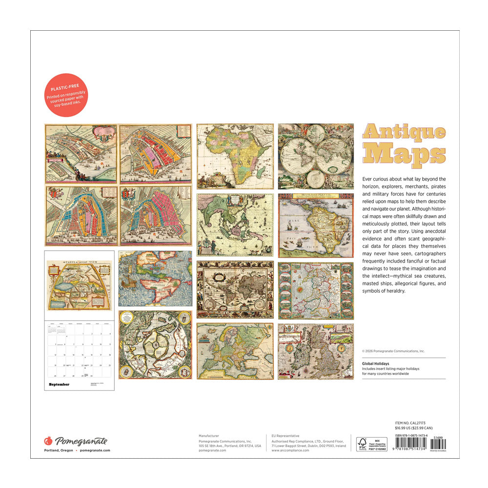 Antique maps wall calendar 2027 back