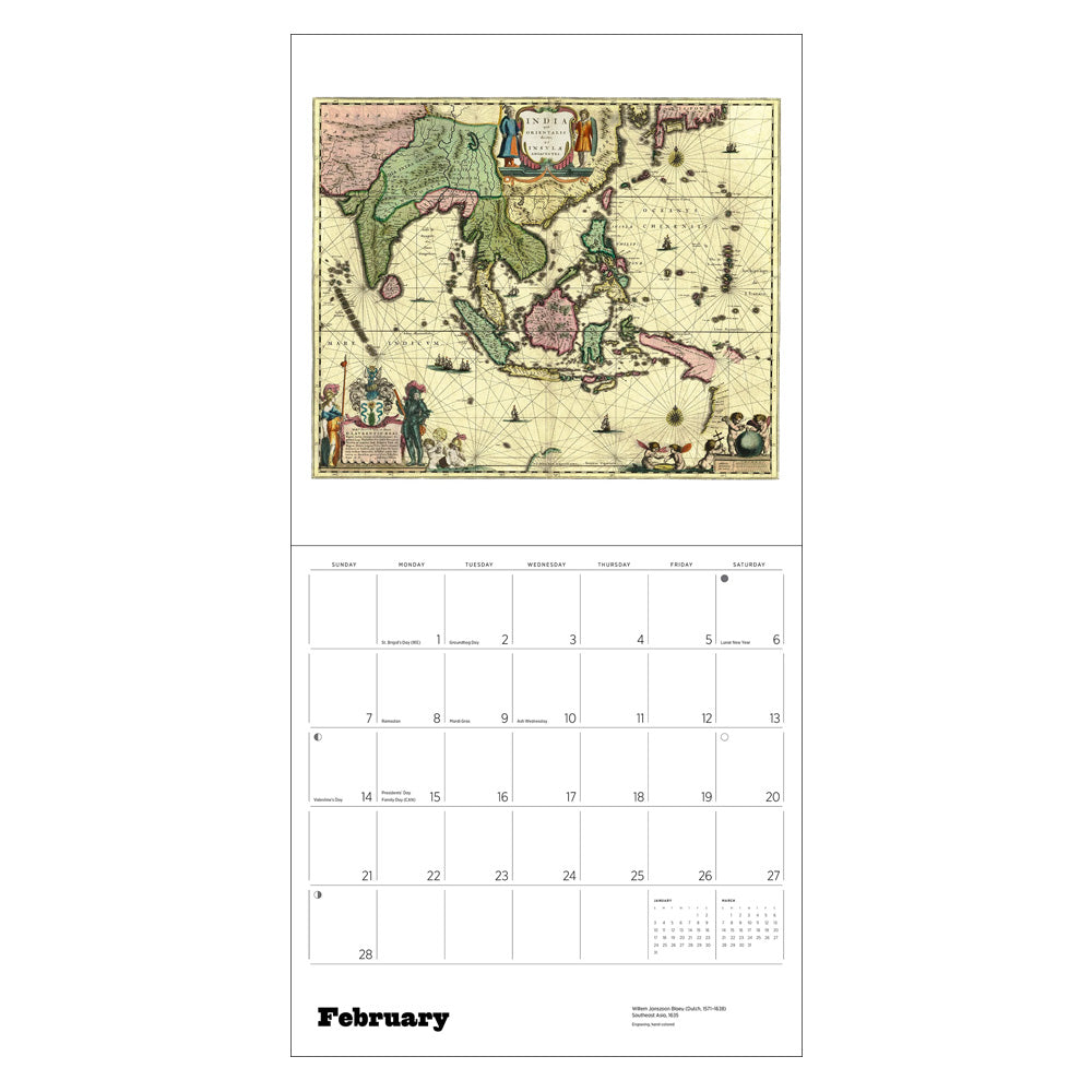 Antique maps wall calendar 2027 spread