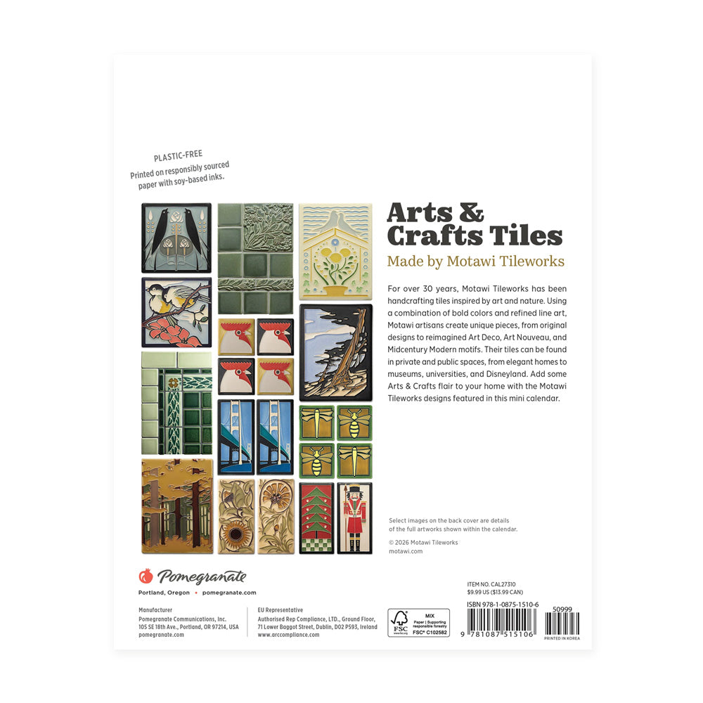 Arts crafts tiles calendar 2027 back