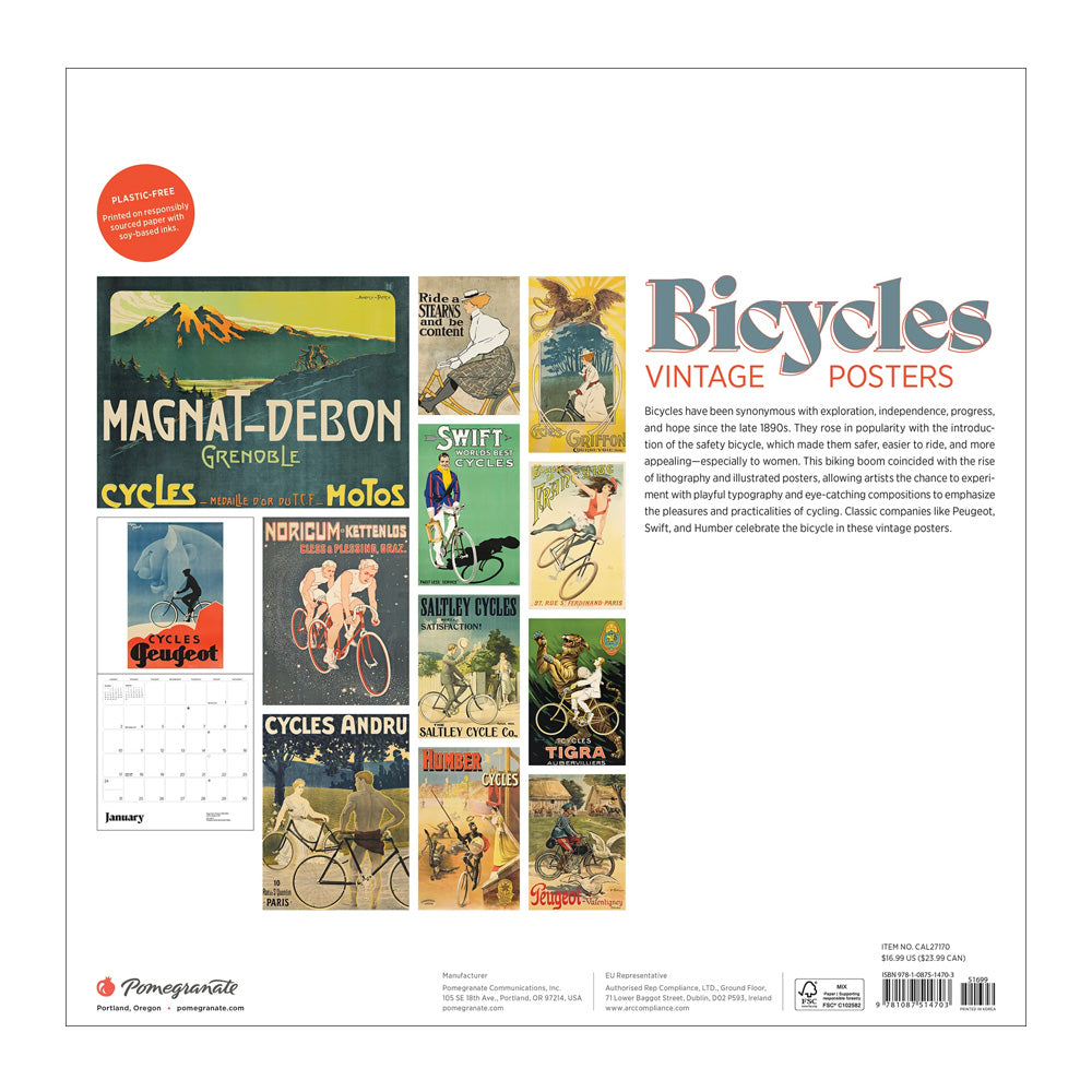 Bicycles vintage posters wall calendar 2027 back