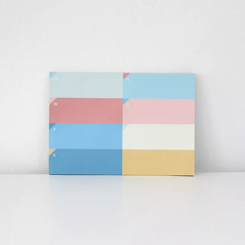 Paper rectangular notepad with colour block sections to write in. 