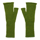 Pair of green fingerless gloves on a white background