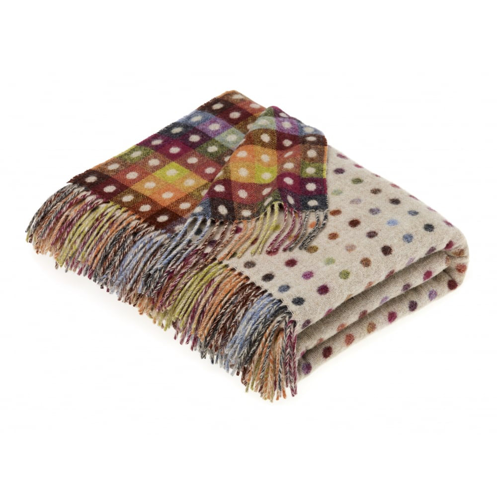 Bronte by moon multi spot check merino lambswool throw beige p883 16266_image