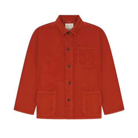 Rust coloured corduroy button down shacket.