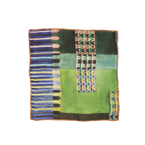 Byzantine square scarf with textured green pattern print.