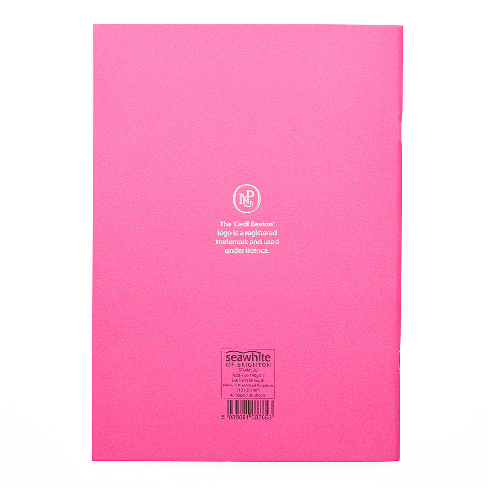 Reverse of a4 rectangular pink scrapbook.