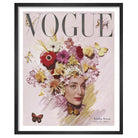 Framed photographic print of a Vogue magazine cover with a woman adorned with flowers and butterflies