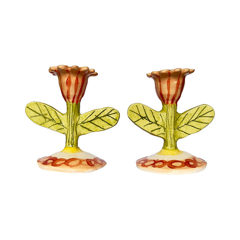 A pair of hand-painted flower candlestick holders. 