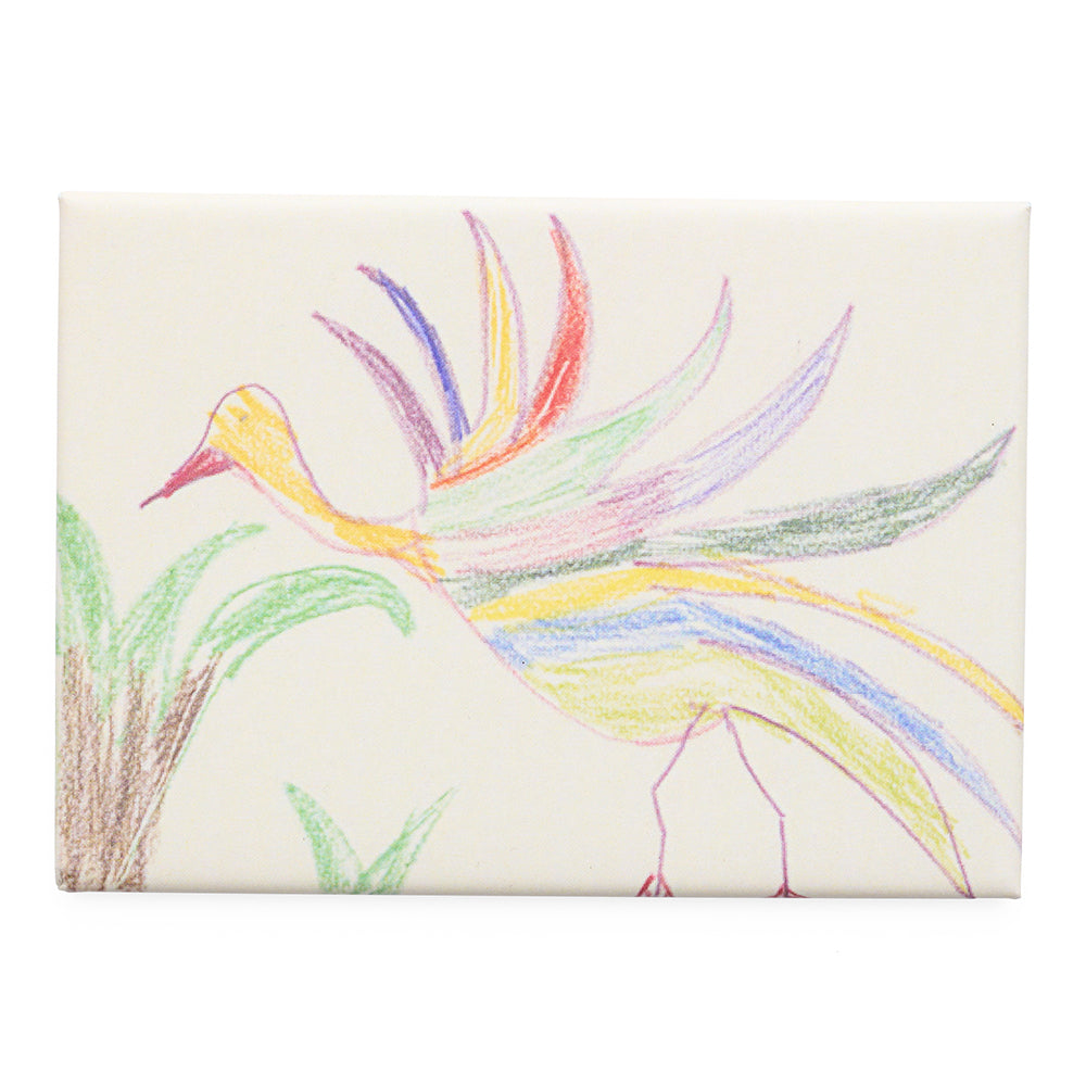 Magnet featuring a colourful child like drawing of a bird.