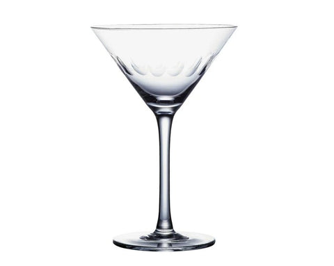 A martini glass with a lens design on it. 