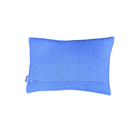 Reverse of rectangular cushion in a blue block colour back.