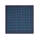 Navy square bandana with a geometric blue pattern on a white background