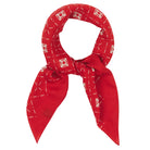 Red styled scarf with white diamond pattern on a white background